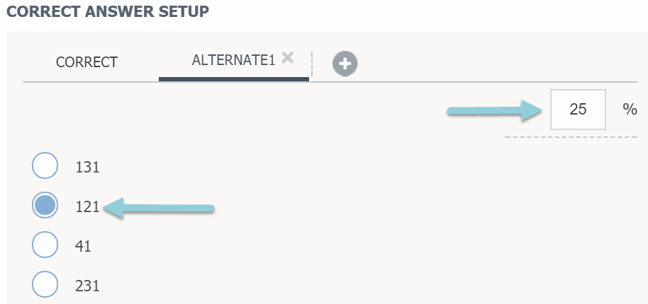 An example of an alternate answer setup for a Multiple Choice question.