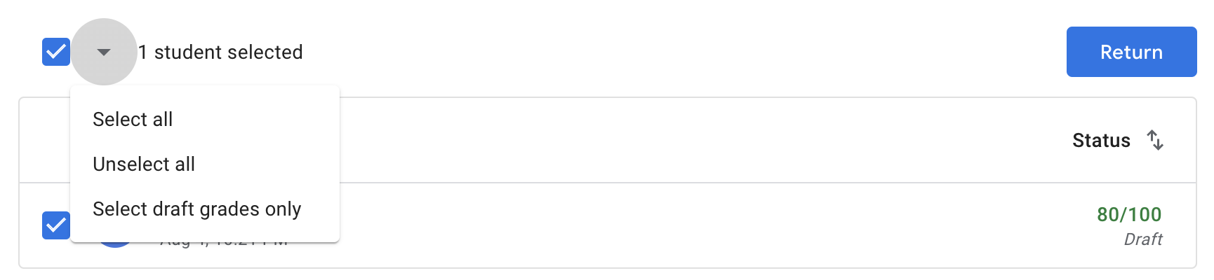Controls to select multiple submissions and return them